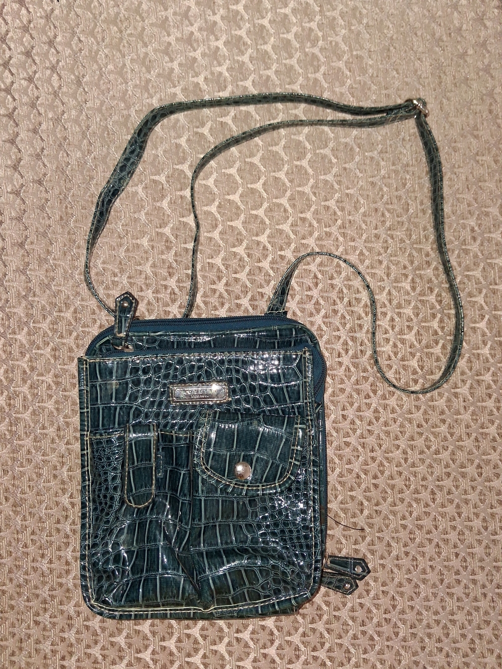 Vintage Rosetti Dark Green Croc-Embossed Crossbody Bag